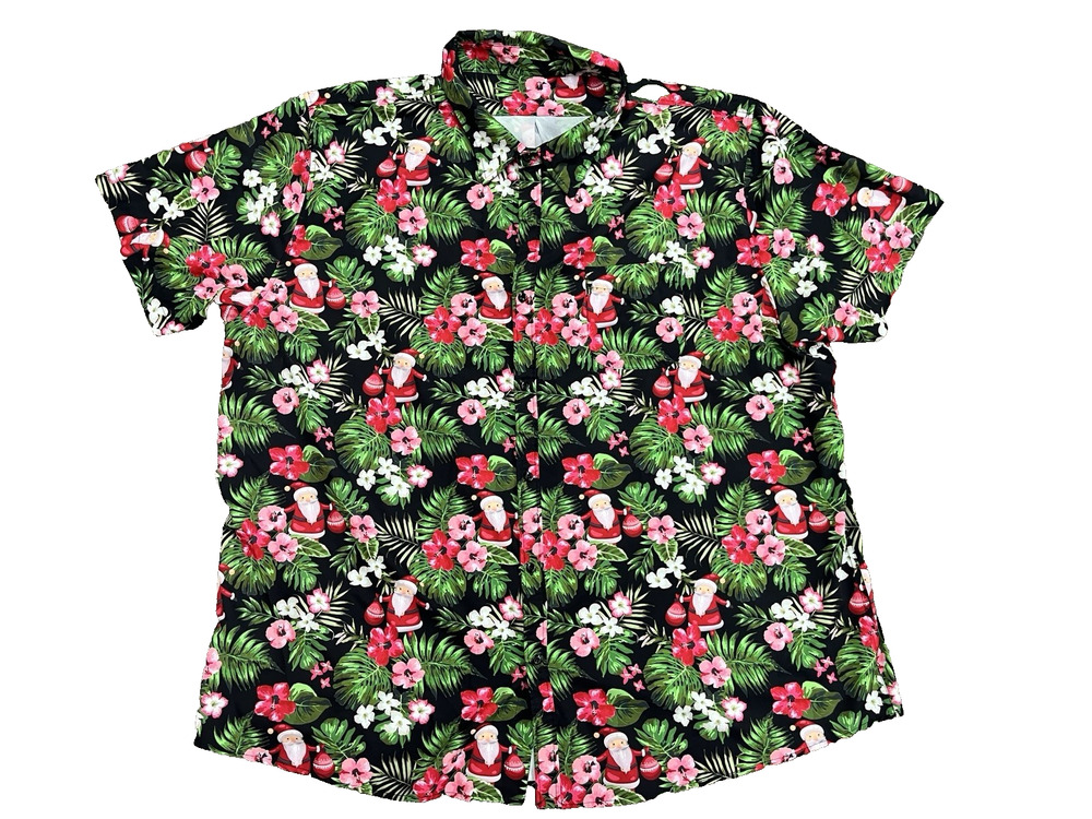 HDE Mens Hawaiian Christmas Button Down Shirt Tropical Santa Claus Hibiscus 4XL